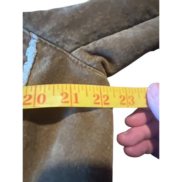 St. Johns Bay Large Washable Suede Coat W/ Faux Shearling Trim Penny Lane Boho - Picture 7 of 9